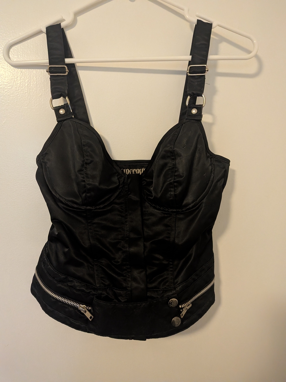 Lip Service Black Bustier Corset Top Zip Front Underwire Adjustable Straps
